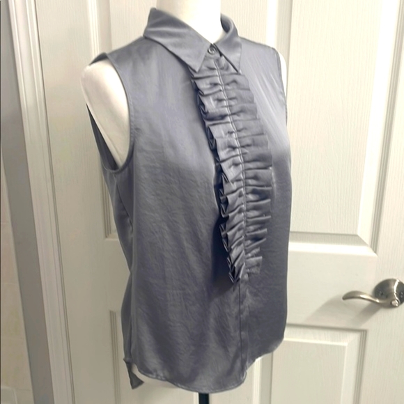 Gray Sleeveless Blouse with Pleated Front and Dress Shirt Collar Size 4 - Picture 4 of 9